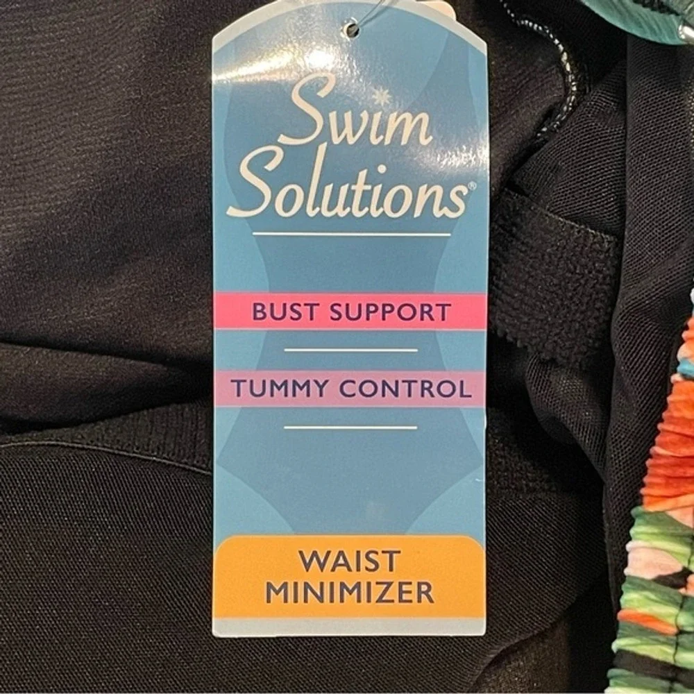 Swim Solutions Tummy Control Tropical Print One Piece‎ Swimsuit Size 24W - Picture 7 of 12